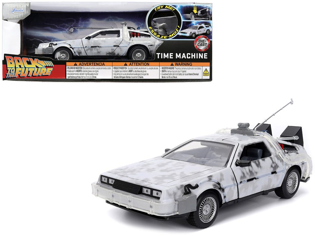 DMC DeLorean Time Machine Brushed Metal (Frost Version) with Lights 'Back to the Future' (1985) Movie 'Hollywood Rides' Series 1/24 Diecast Model Car by Jada