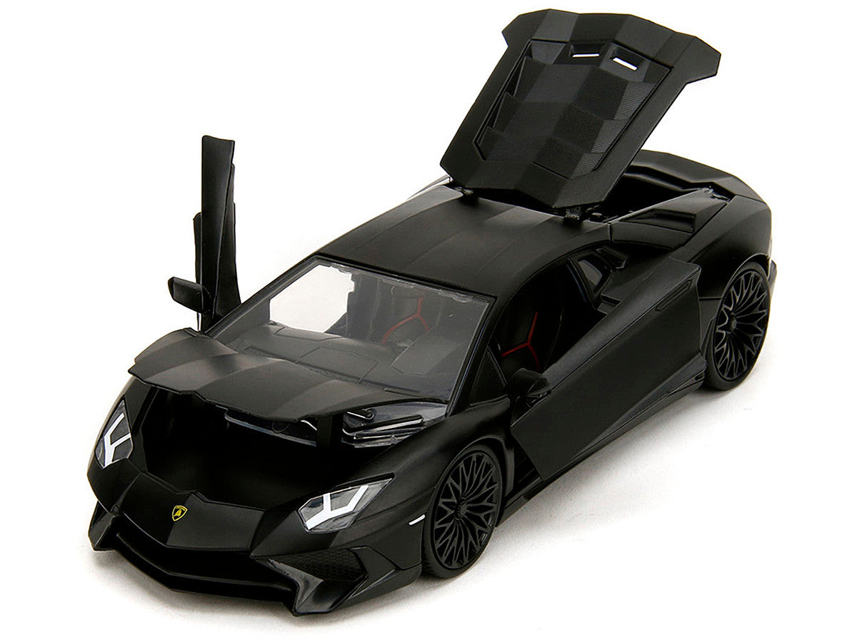 Shaw's Lamborghini Aventador Matt Black 'Furious 7' (2015) Movie 'Fast & Furious' Series 1/24 Diecast Car Model by Jada