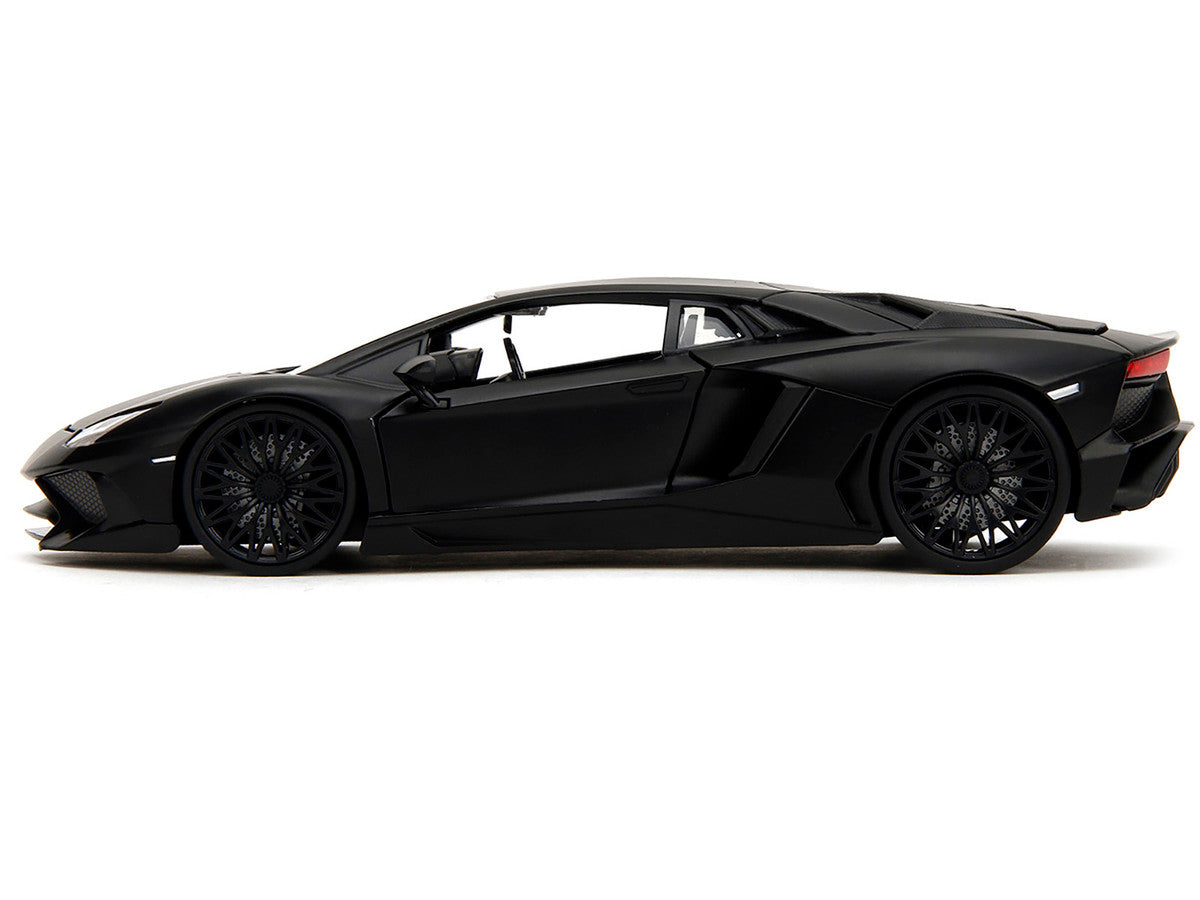 Shaw's Lamborghini Aventador Matt Black 'Furious 7' (2015) Movie 'Fast & Furious' Series 1/24 Diecast Car Model by Jada