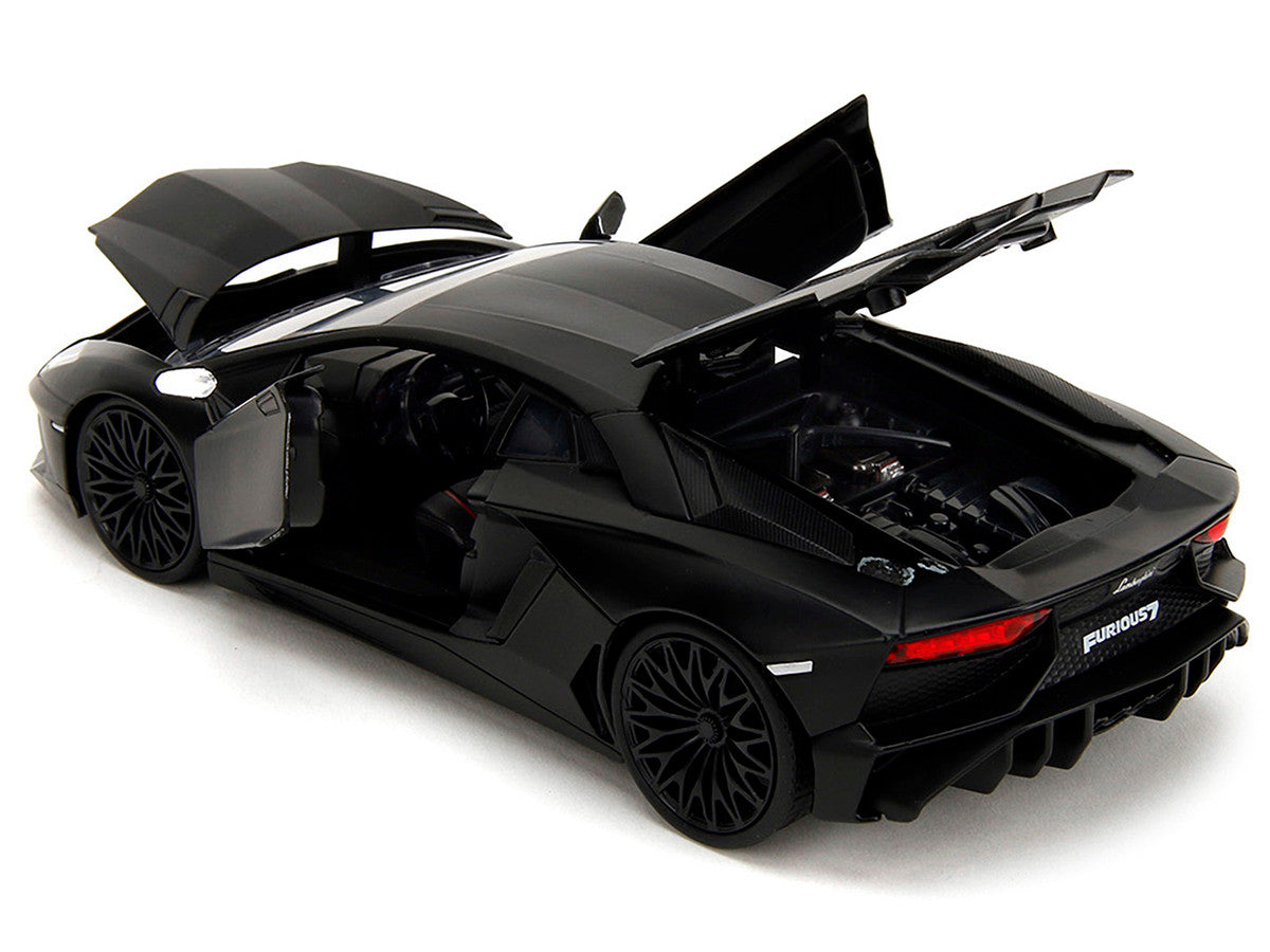 Shaw's Lamborghini Aventador Matt Black 'Furious 7' (2015) Movie 'Fast & Furious' Series 1/24 Diecast Car Model by Jada