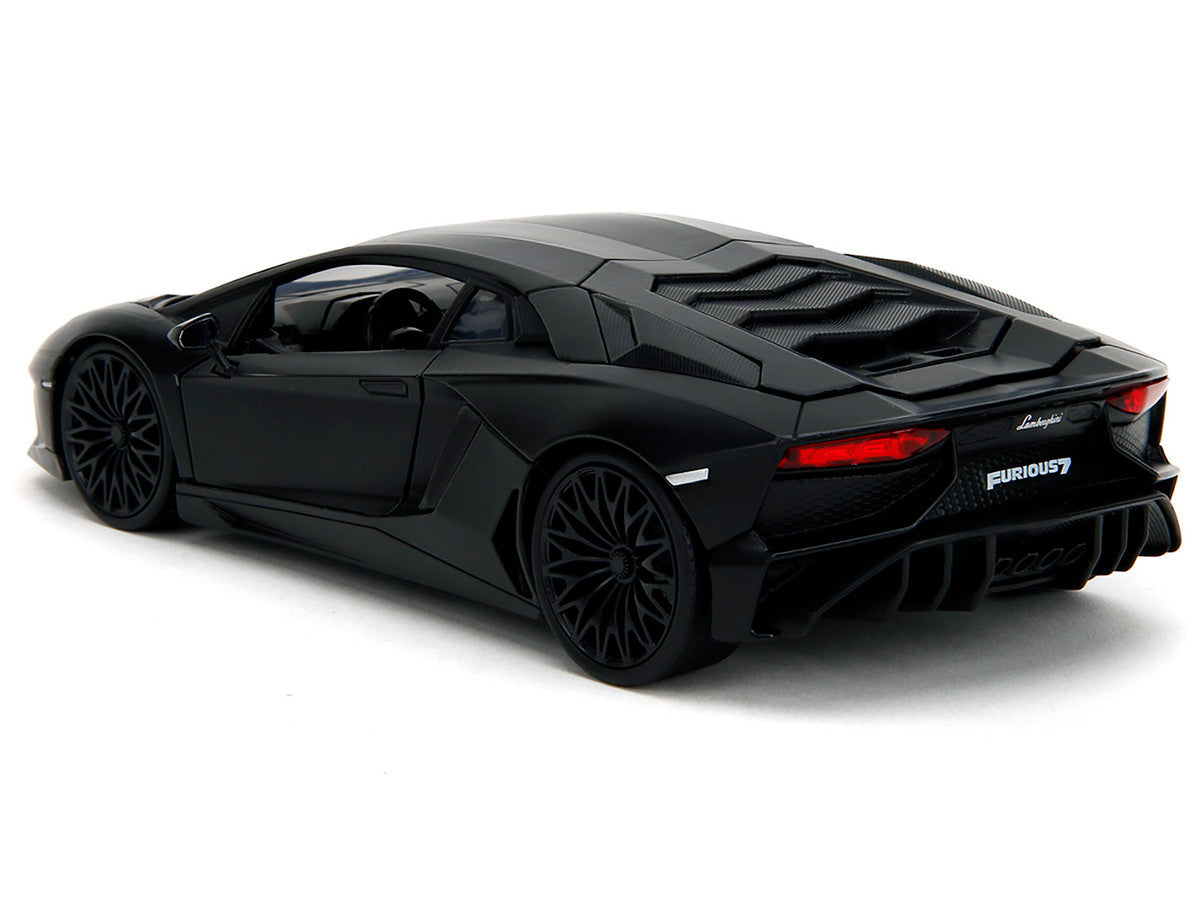 Shaw's Lamborghini Aventador Matt Black 'Furious 7' (2015) Movie 'Fast & Furious' Series 1/24 Diecast Car Model by Jada