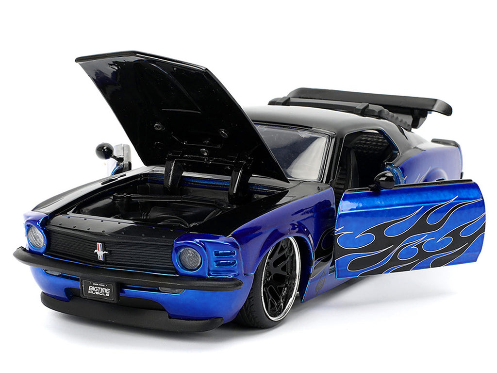 1970 Ford Mustang Boss 429 Black and Blue Metallic with Flames 'Bigtime Muscle' Series 1/24 Diecast Model Car by Jada