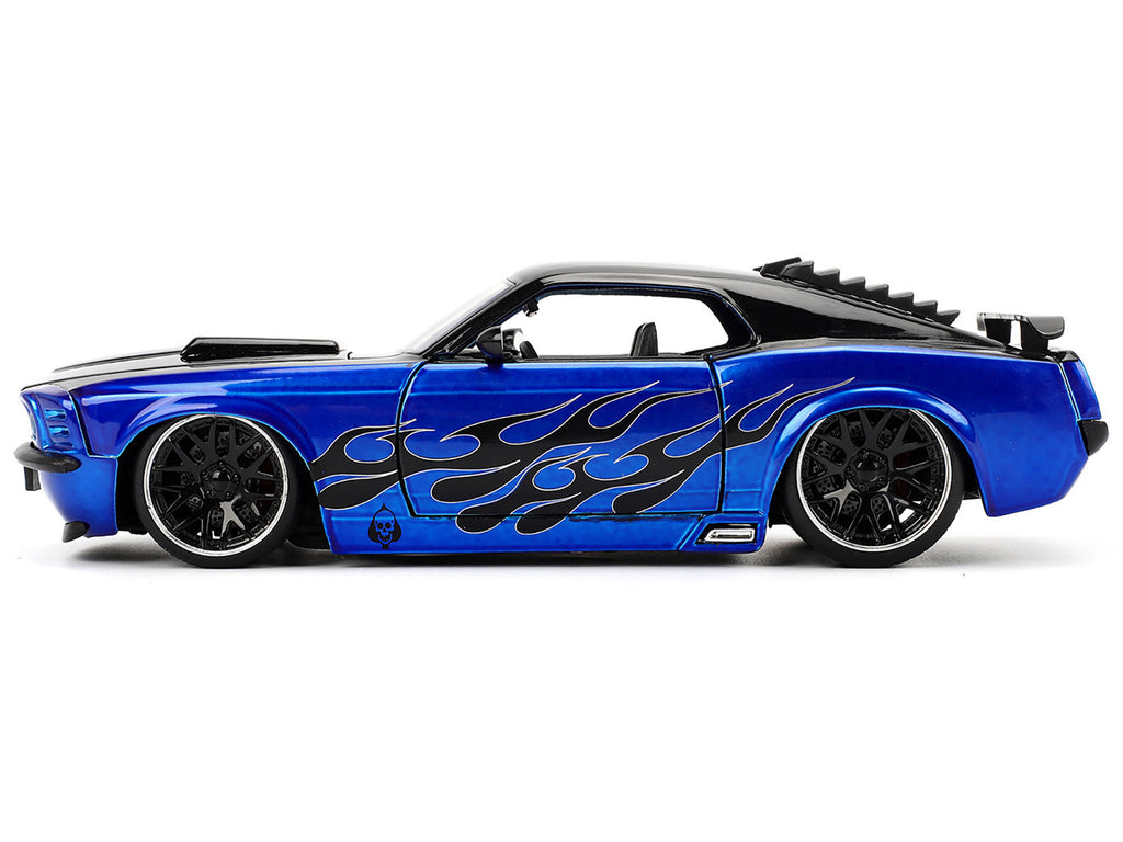 1970 Ford Mustang Boss 429 Black and Blue Metallic with Flames 'Bigtime Muscle' Series 1/24 Diecast Model Car by Jada