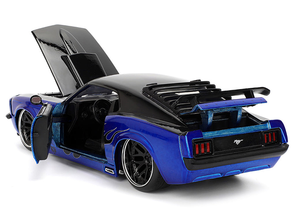 1970 Ford Mustang Boss 429 Black and Blue Metallic with Flames 'Bigtime Muscle' Series 1/24 Diecast Model Car by Jada