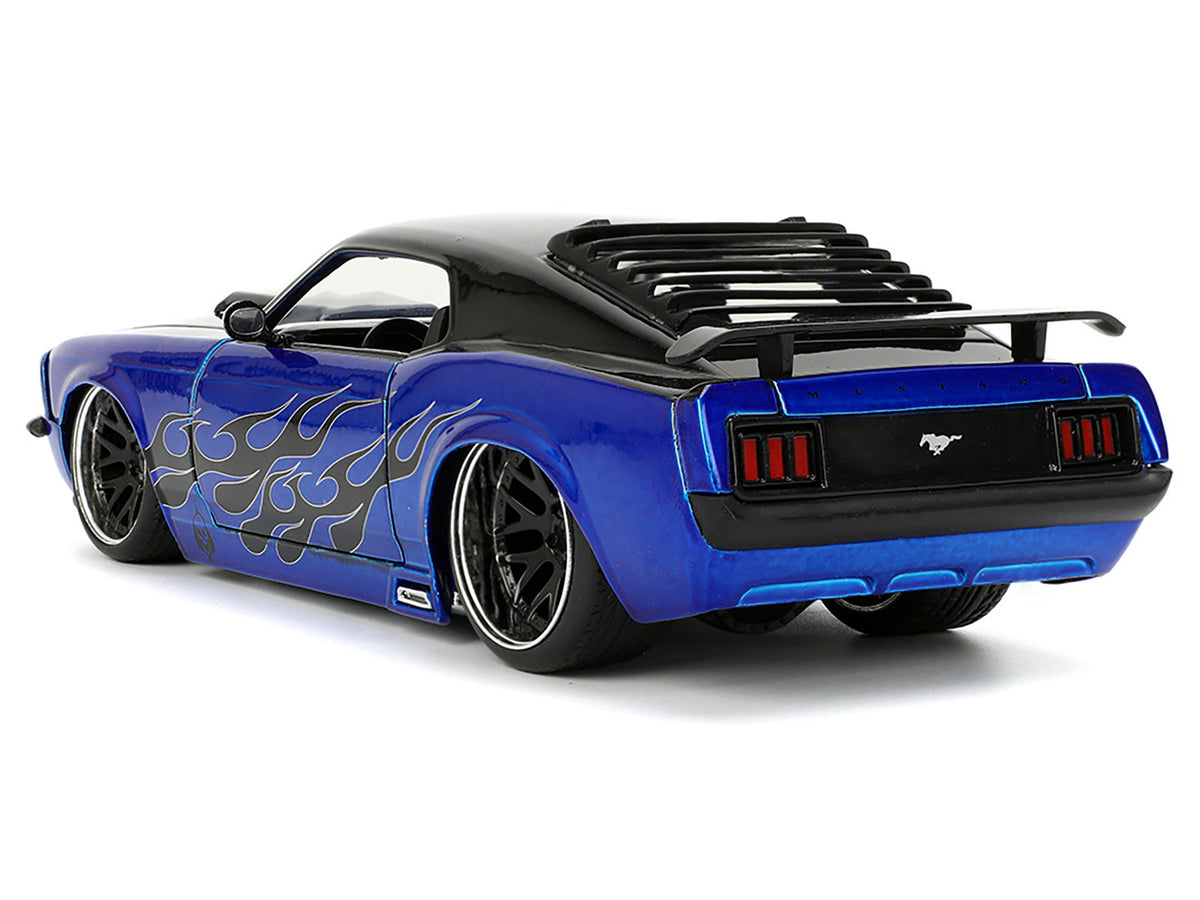 1970 Ford Mustang Boss 429 Black and Blue Metallic with Flames 'Bigtime Muscle' Series 1/24 Diecast Model Car by Jada