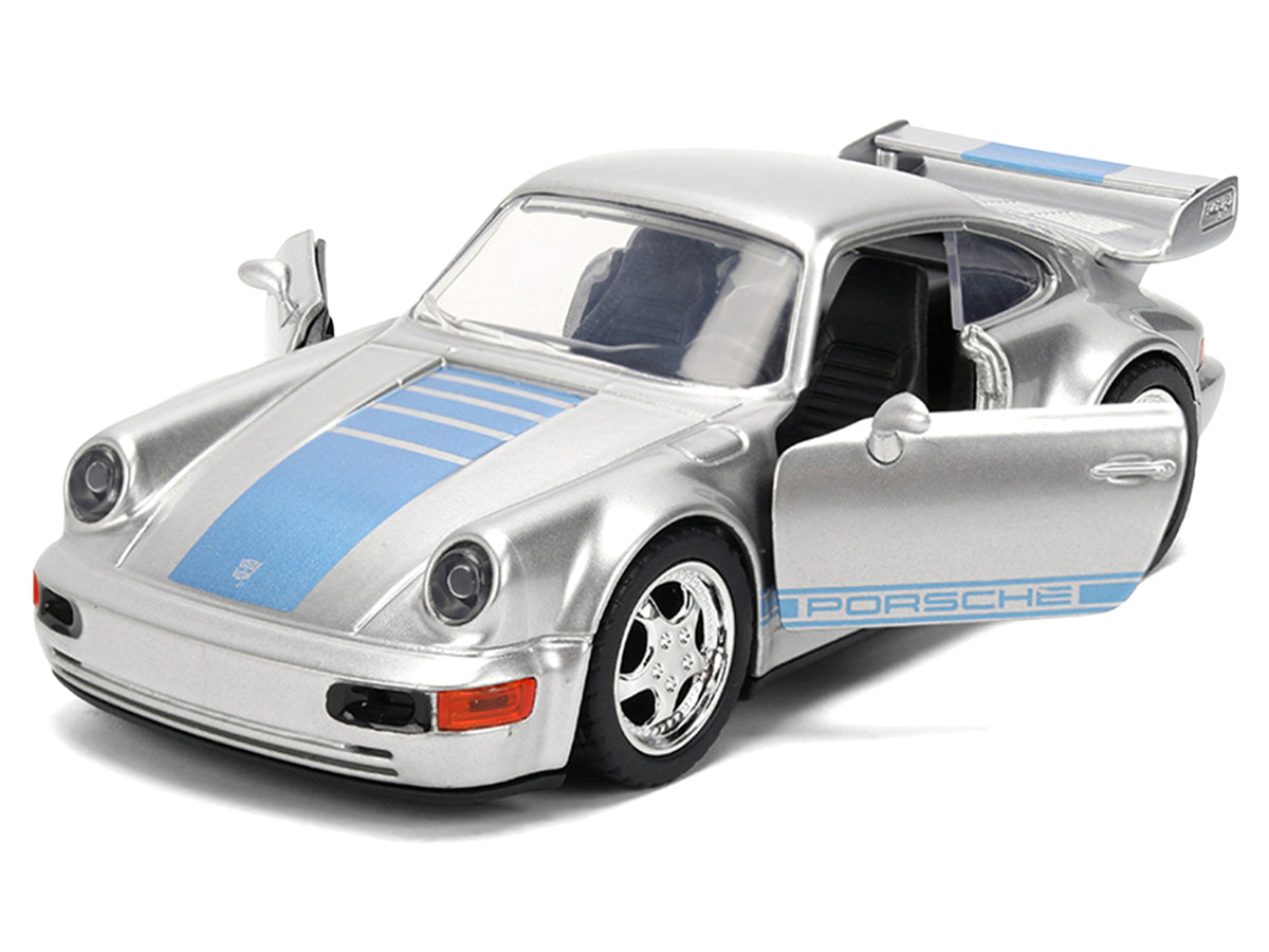 Porsche 911 Carrera RS 3.8 'Mirage' Silver Metallic with Blue Stripes 'Transformers: Rise of the Beasts' (2023) Movie 'Hollywood Rides' 1/32 Diecast Model Car by Jada