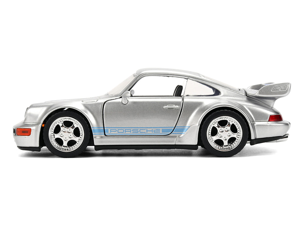 Porsche 911 Carrera RS 3.8 'Mirage' Silver Metallic with Blue Stripes 'Transformers: Rise of the Beasts' (2023) Movie 'Hollywood Rides' 1/32 Diecast Model Car by Jada