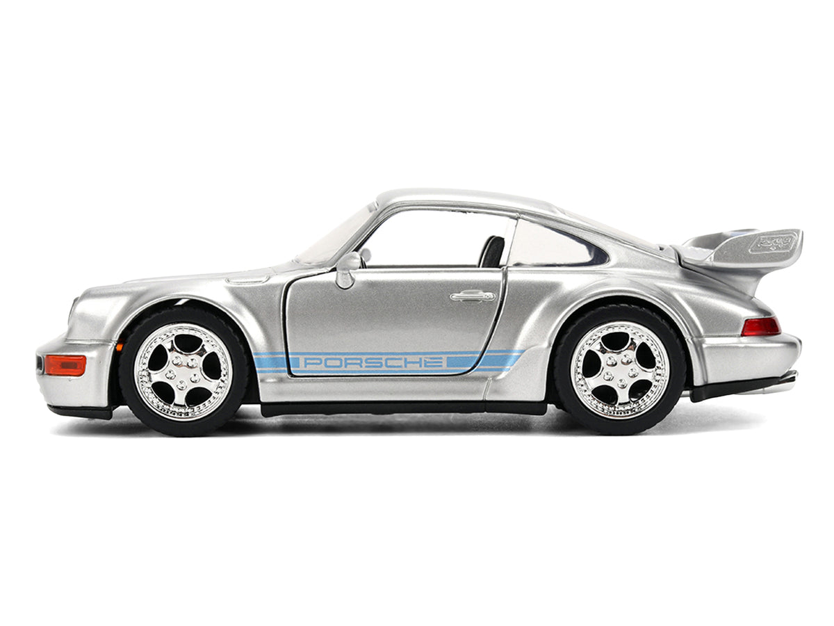 Porsche 911 Carrera RS 3.8 'Mirage' Silver Metallic with Blue Stripes 'Transformers: Rise of the Beasts' (2023) Movie 'Hollywood Rides' 1/32 Diecast Model Car by Jada
