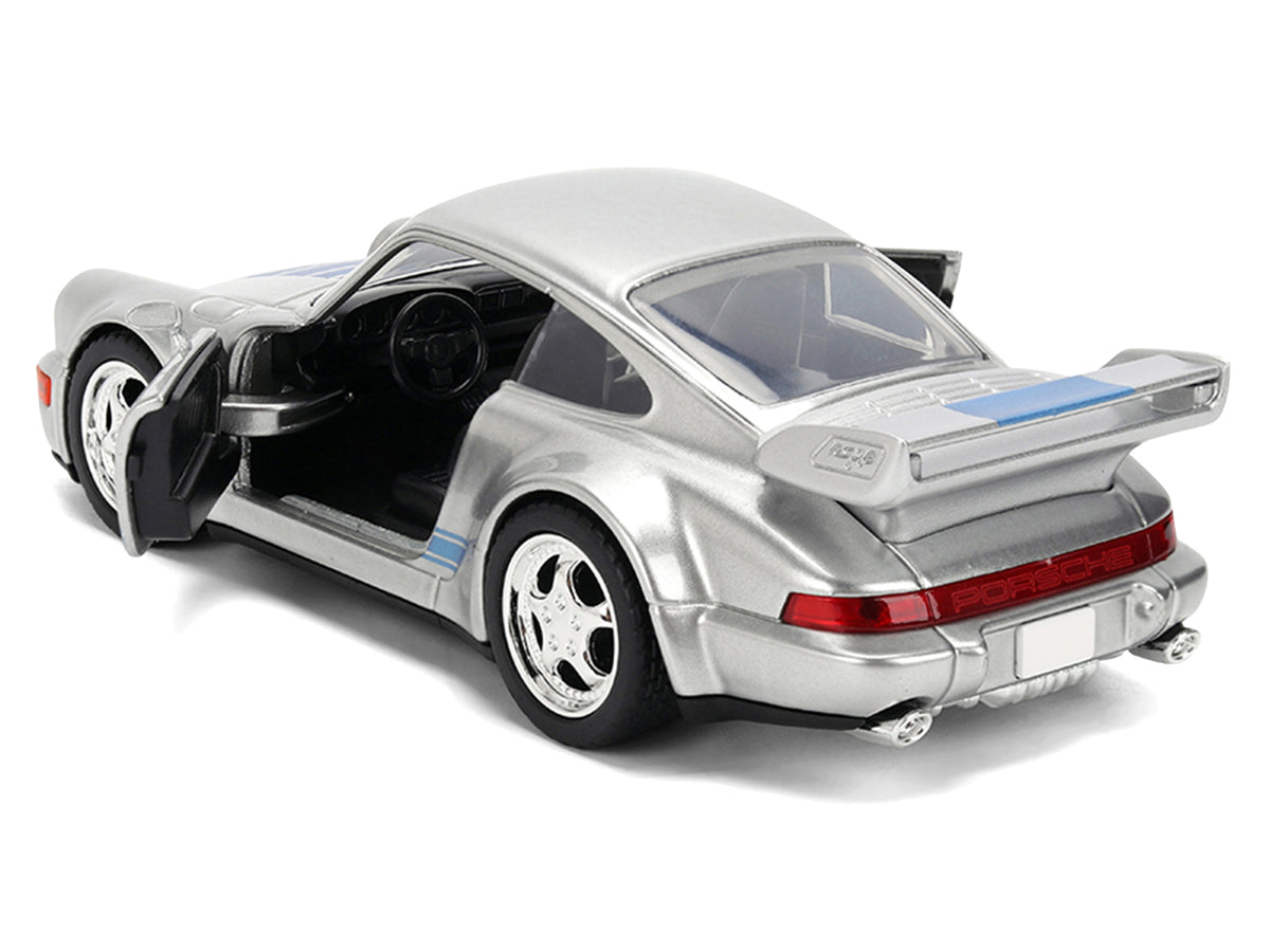 Porsche 911 Carrera RS 3.8 'Mirage' Silver Metallic with Blue Stripes 'Transformers: Rise of the Beasts' (2023) Movie 'Hollywood Rides' 1/32 Diecast Model Car by Jada