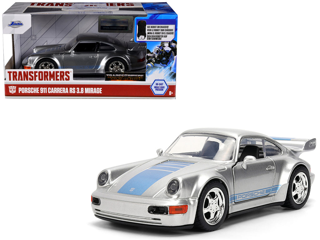 Porsche 911 Carrera RS 3.8 'Mirage' Silver Metallic with Blue Stripes 'Transformers: Rise of the Beasts' (2023) Movie 'Hollywood Rides' 1/32 Diecast Model Car by Jada