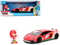 Lamborghini Aventador SV Red with Graphics and Knuckles Diecast Figure 'Sonic The Hedgehog' Franchise 'Hollywood Rides' Series 1/24 Diecast Model by Jada
