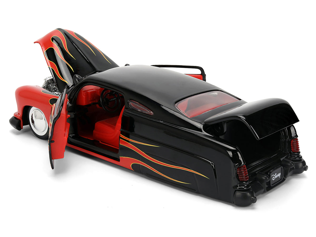 1951 Mercury Coupe Black with Flame Graphics and Red Interior and Mickey Mouse Diecast Figure 'Disney's Mickey Mouse' 'Hollywood Rides' Series 1/24 Diecast Model Car by Jada