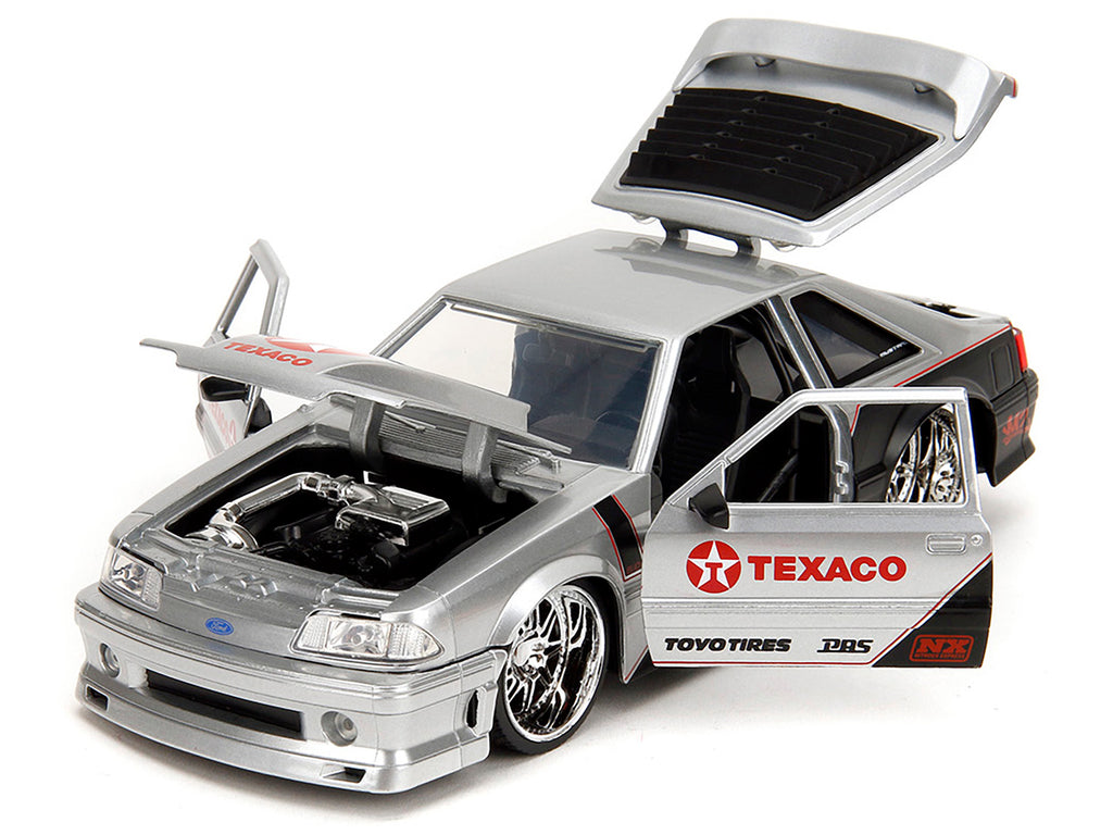 1989 Ford Mustang GT 'Texaco' Silver Metallic and Matt Black 'Bigtime Muscle' Series 1/24 Diecast Model Car by Jada