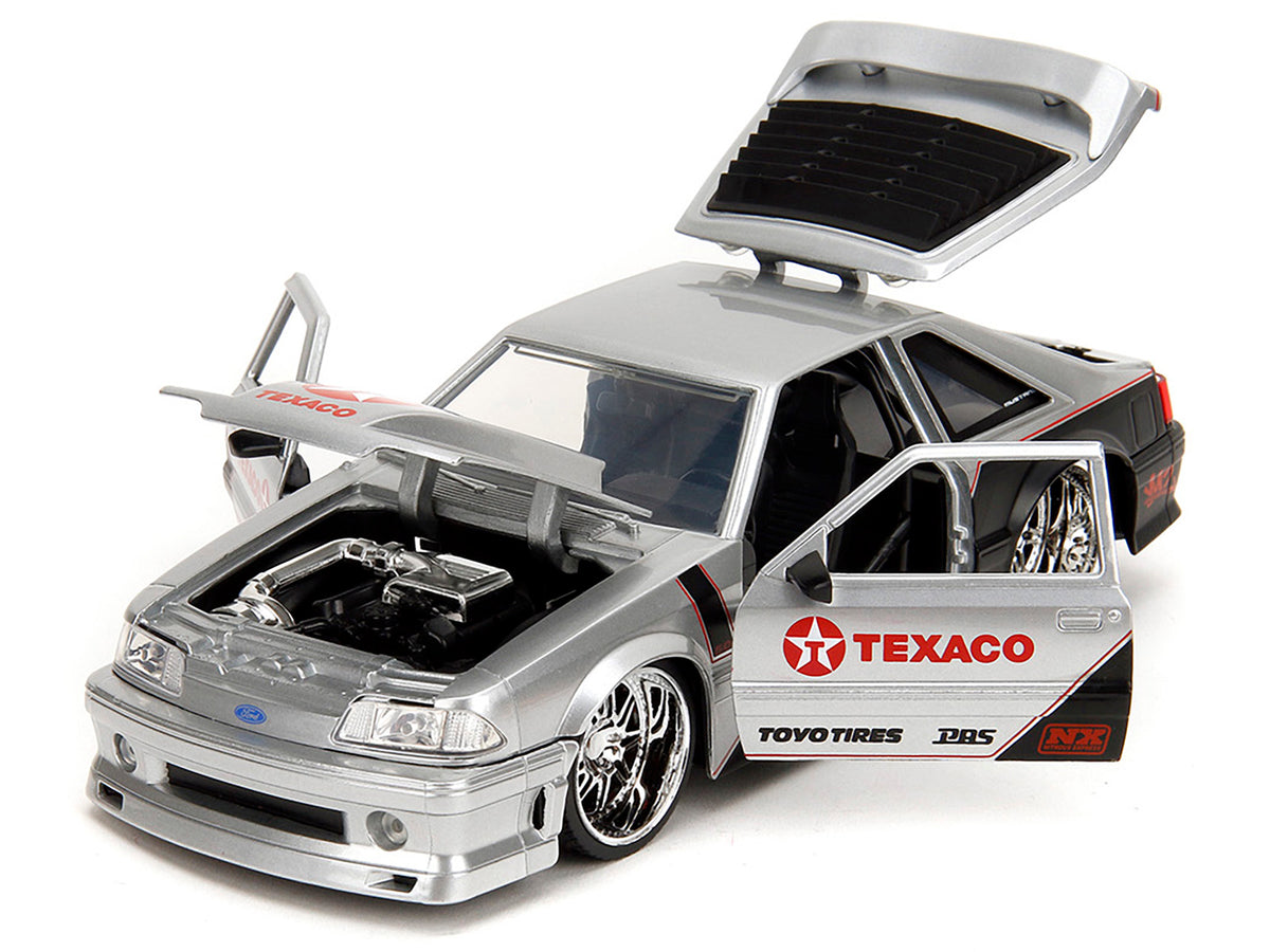 1989 Ford Mustang GT 'Texaco' Silver Metallic and Matt Black 'Bigtime Muscle' Series 1/24 Diecast Model Car by Jada