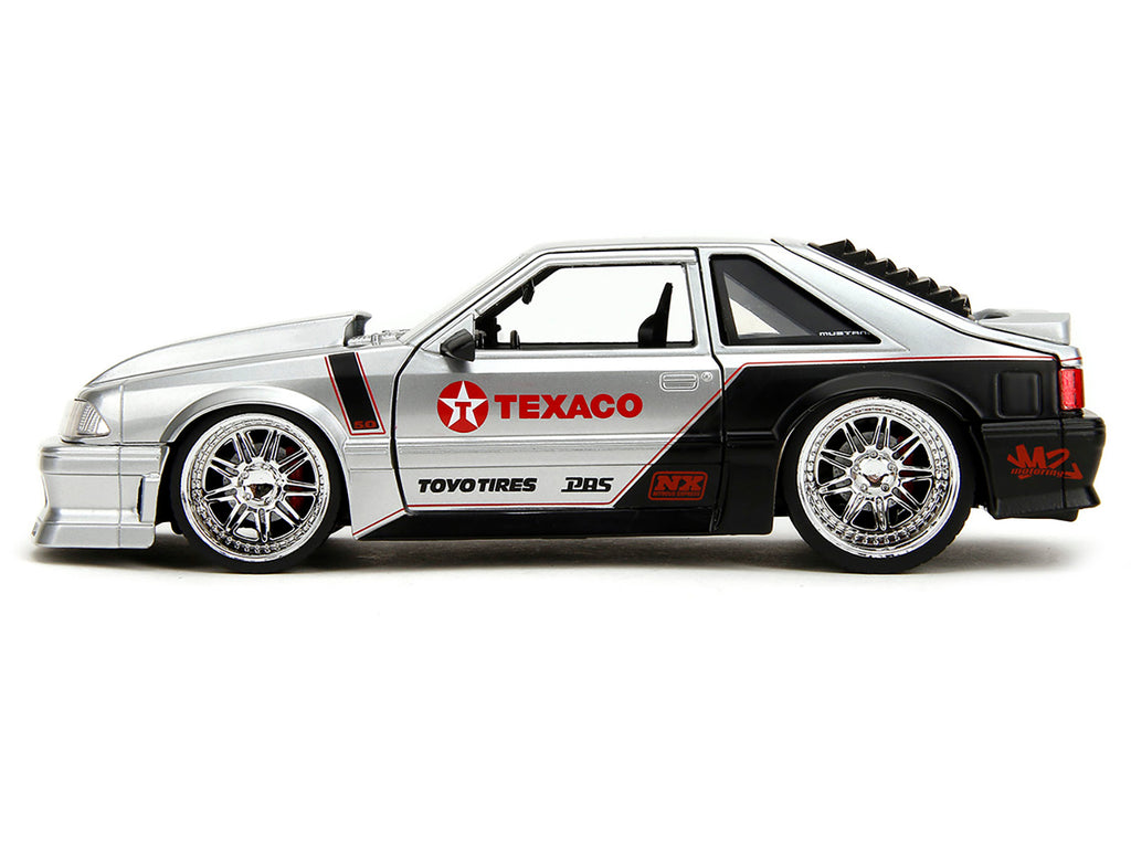 1989 Ford Mustang GT 'Texaco' Silver Metallic and Matt Black 'Bigtime Muscle' Series 1/24 Diecast Model Car by Jada