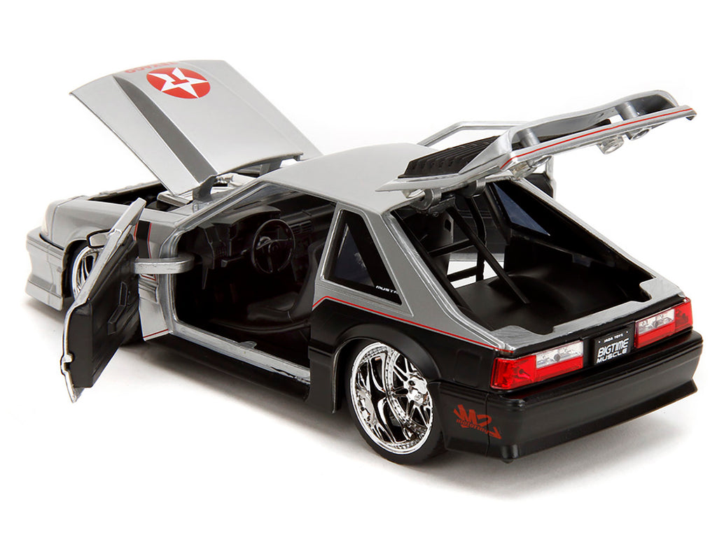 1989 Ford Mustang GT 'Texaco' Silver Metallic and Matt Black 'Bigtime Muscle' Series 1/24 Diecast Model Car by Jada