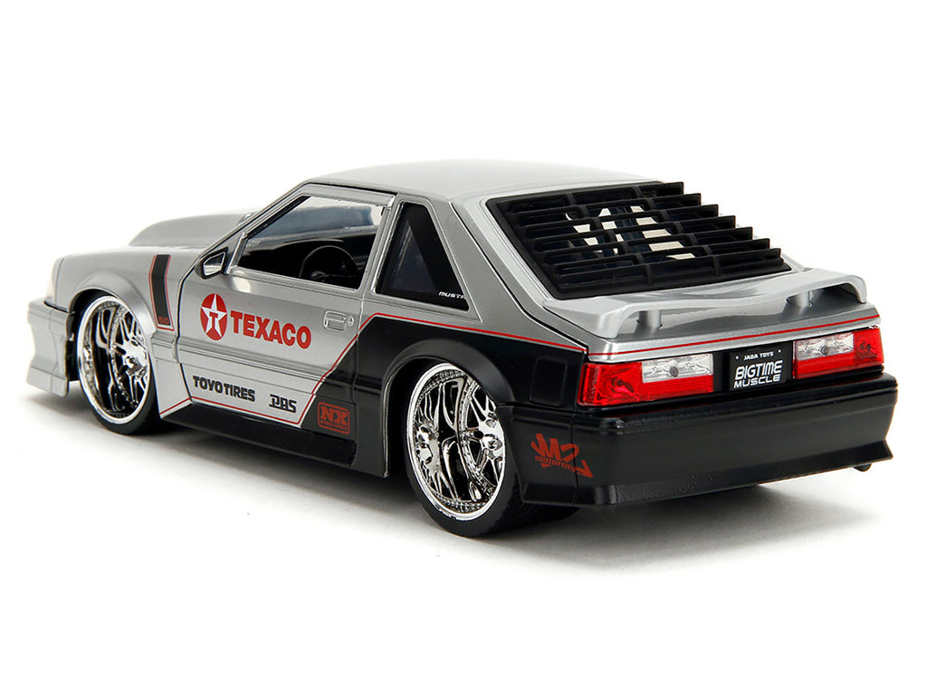 1989 Ford Mustang GT 'Texaco' Silver Metallic and Matt Black 'Bigtime Muscle' Series 1/24 Diecast Model Car by Jada