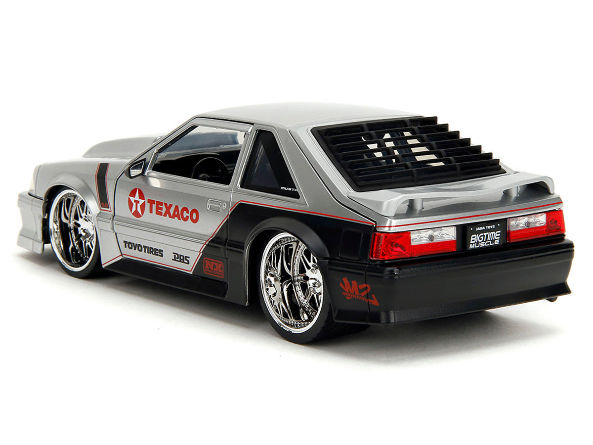 1989 Ford Mustang GT 'Texaco' Silver Metallic and Matt Black 'Bigtime Muscle' Series 1/24 Diecast Model Car by Jada