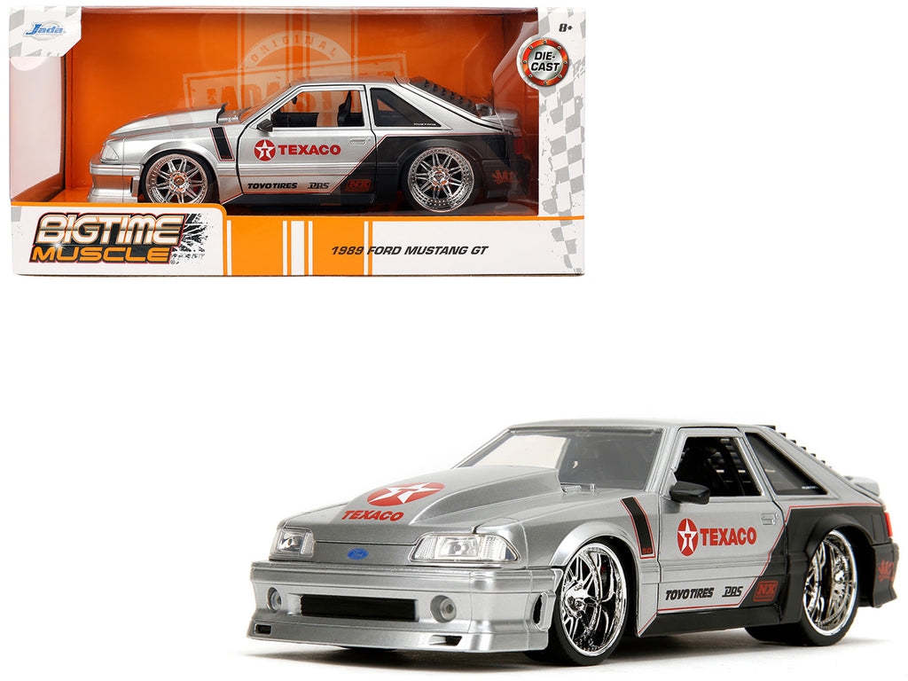 1989 Ford Mustang GT 'Texaco' Silver Metallic and Matt Black 'Bigtime Muscle' Series 1/24 Diecast Model Car by Jada