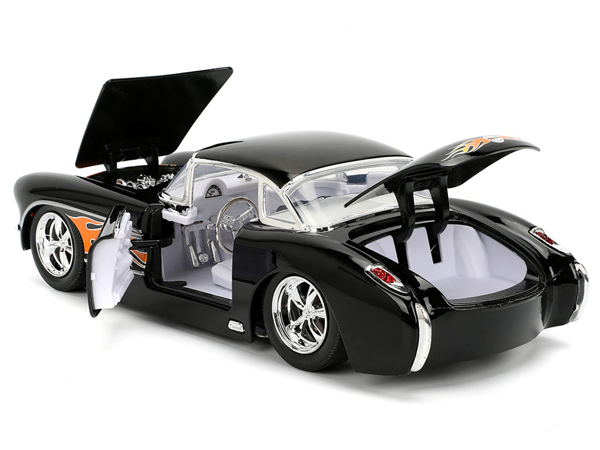 1957 Chevrolet Corvette Black with Flame Graphics and White Interior 'Bigtime Muscle' Series 1/24 Diecast Model Car by Jada