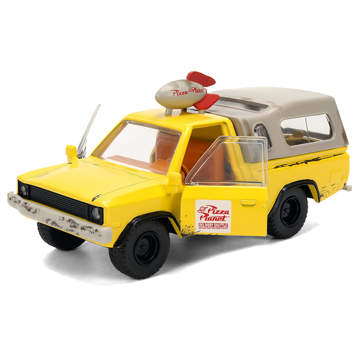 Pizza Planet Truck Yellow (Weathered) with Beige Camper 'Toy Story' (1995) Movie 'Hollywood Rides' Series 1/32 Diecast Model Car by Jada