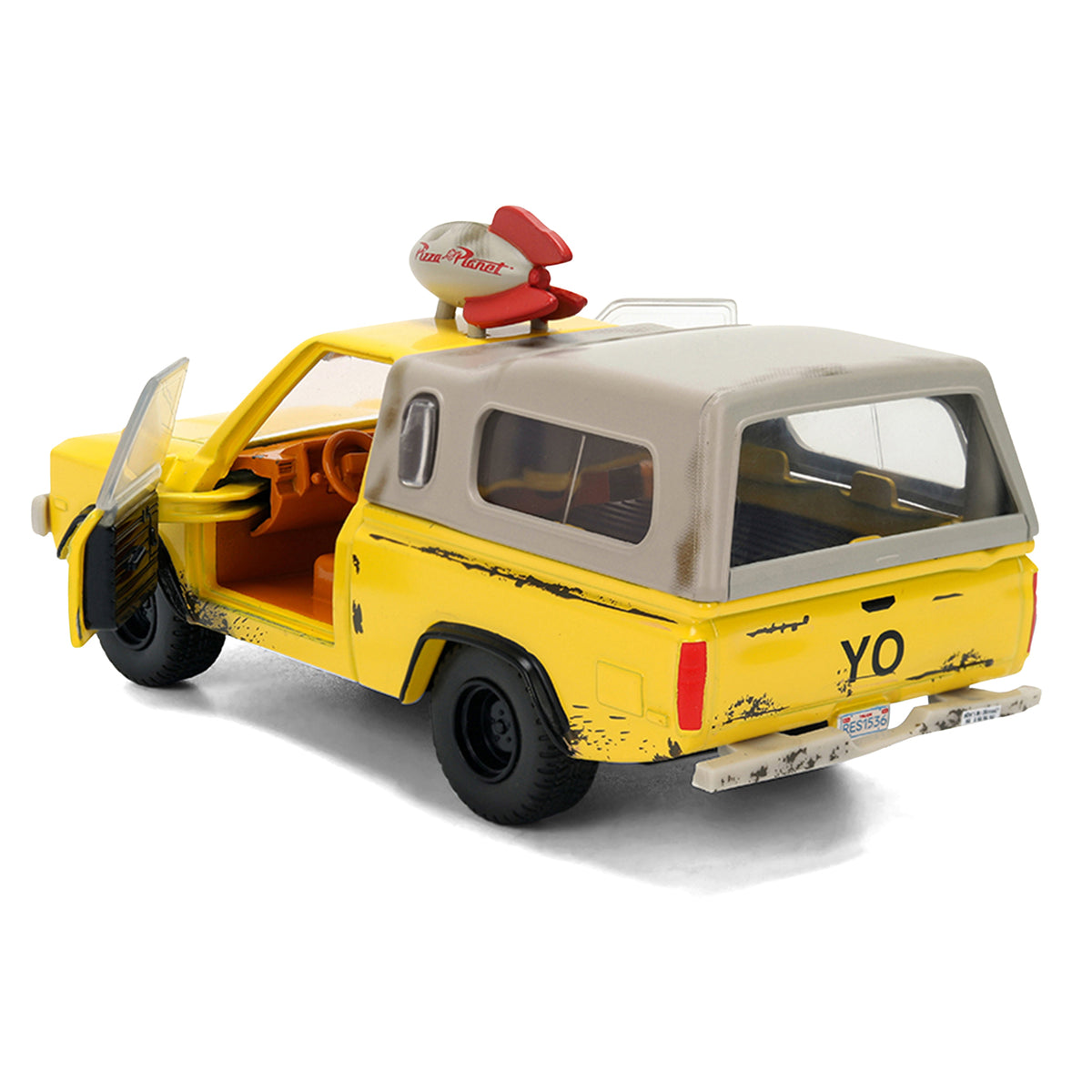 Pizza Planet Truck Yellow (Weathered) with Beige Camper 'Toy Story' (1995) Movie 'Hollywood Rides' Series 1/32 Diecast Model Car by Jada