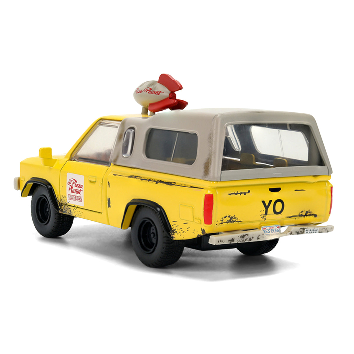 Pizza Planet Truck Yellow (Weathered) with Beige Camper 'Toy Story' (1995) Movie 'Hollywood Rides' Series 1/32 Diecast Model Car by Jada