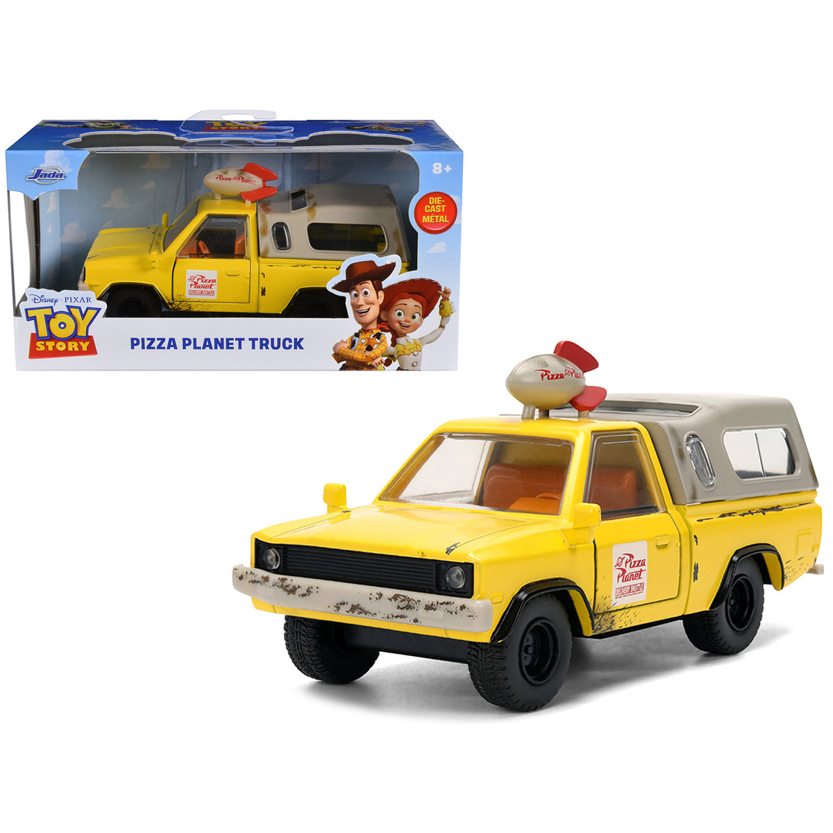 Pizza Planet Truck Yellow (Weathered) with Beige Camper 'Toy Story' (1995) Movie 'Hollywood Rides' Series 1/32 Diecast Model Car by Jada