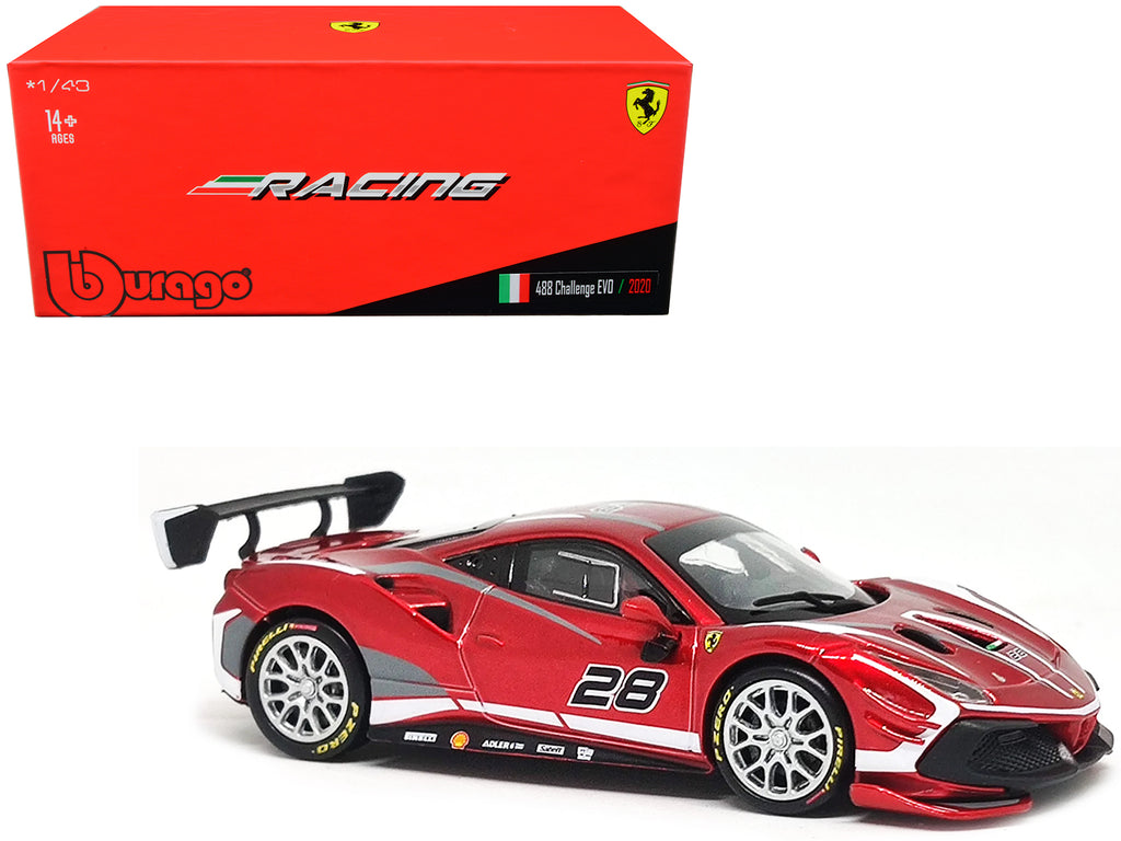 2020 Ferrari 488 Challenge EVO #28 Red with Graphics 'Racing' Series 1/43 Diecast Model Car by Bburago