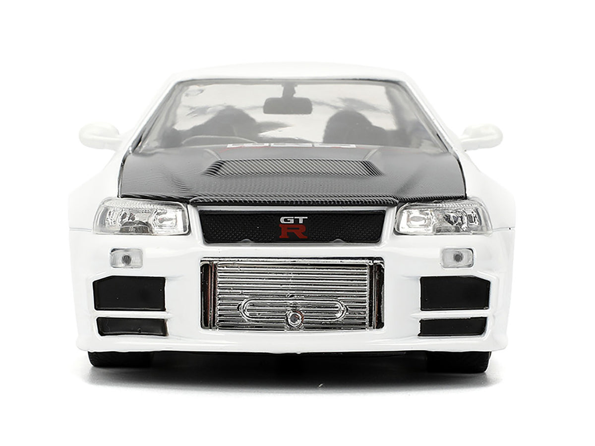 2002 Nissan Skyline GT-R (R34) RHD (Right Hand Drive) 'HKS Power' White with Carbon Hood and Graphics 'JDM Tuners' Series 1/24 Diecast Model Car by Jada