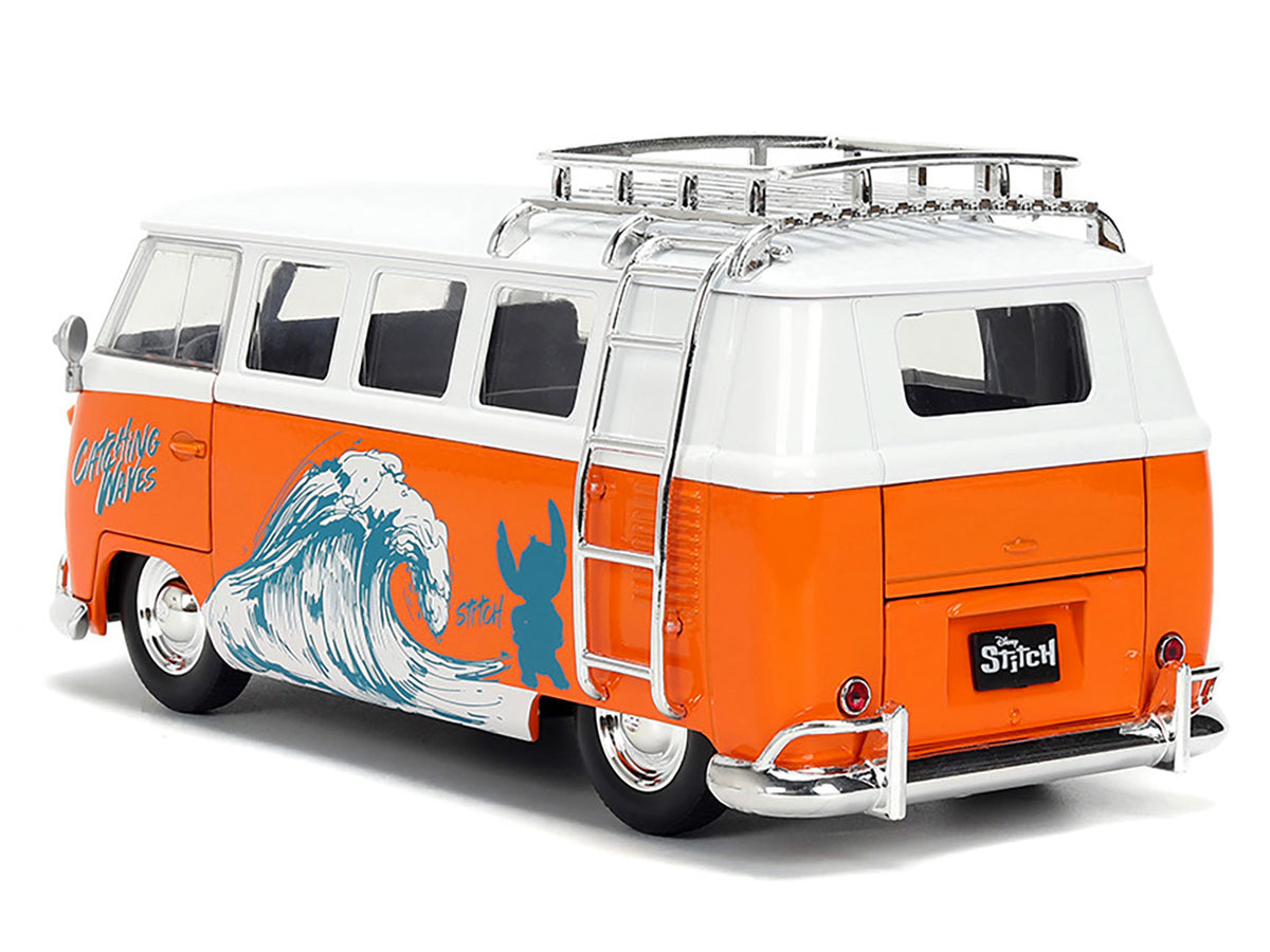 1961 Volkswagen Bus 'Catching Waves' White and Orange with Stich Diecast Figure 'Disney's Stitch' 'Hollywood Rides' Series 1/24 Diecast Model by Jada
