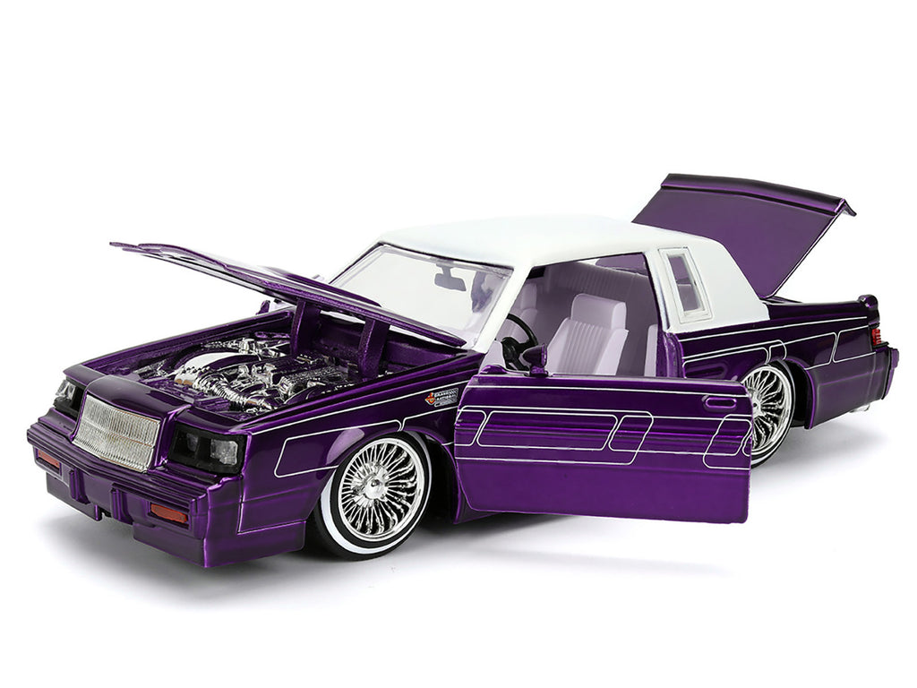 1987 Buick Grand National Candy Purple with Graphics and White Top and Interior 'Bigtime Muscle' Series 1/24 Diecast Model Car by Jada