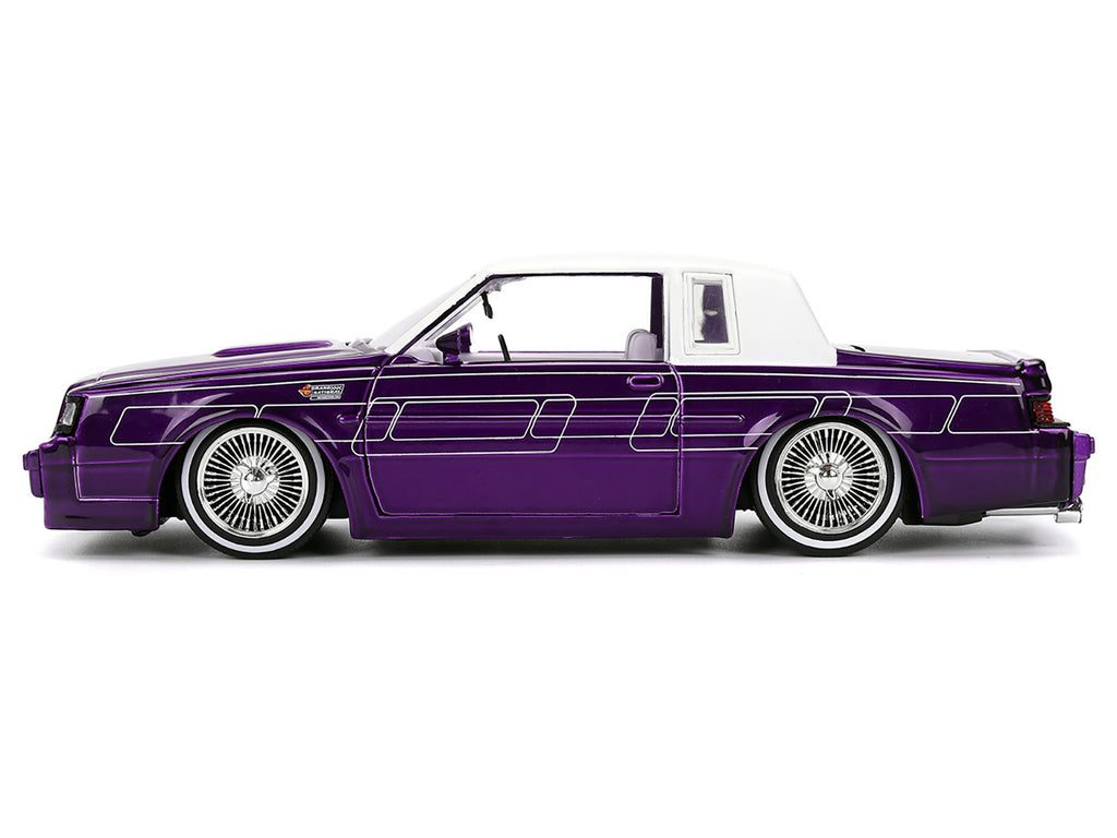1987 Buick Grand National Candy Purple with Graphics and White Top and Interior 'Bigtime Muscle' Series 1/24 Diecast Model Car by Jada