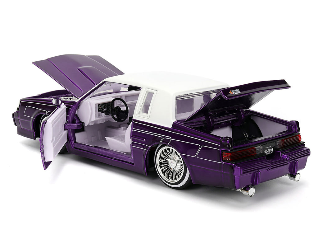 1987 Buick Grand National Candy Purple with Graphics and White Top and Interior 'Bigtime Muscle' Series 1/24 Diecast Model Car by Jada