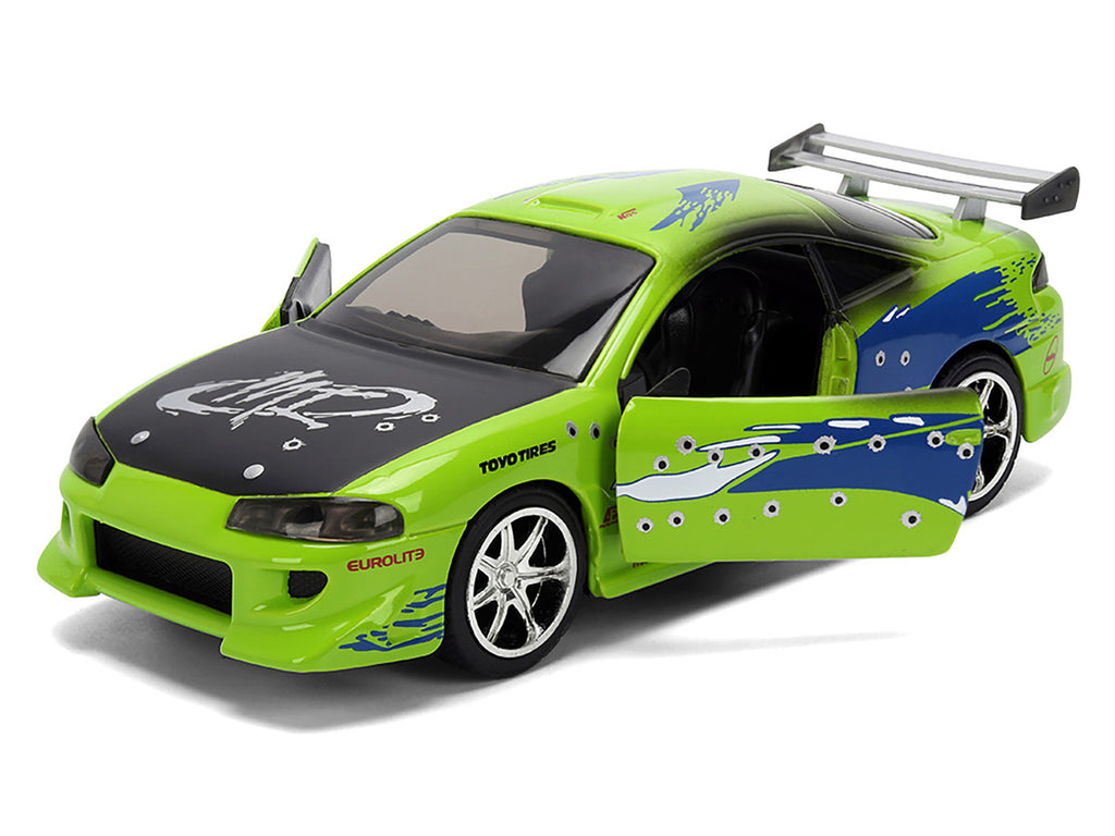 Brian's Mitsubishi Eclipse Green with Graphics (Damaged Version) '25 Years of Fast & Furious' 'The Fast and the Furious' (2001) Movie 1/32 Diecast Model Car by Jada