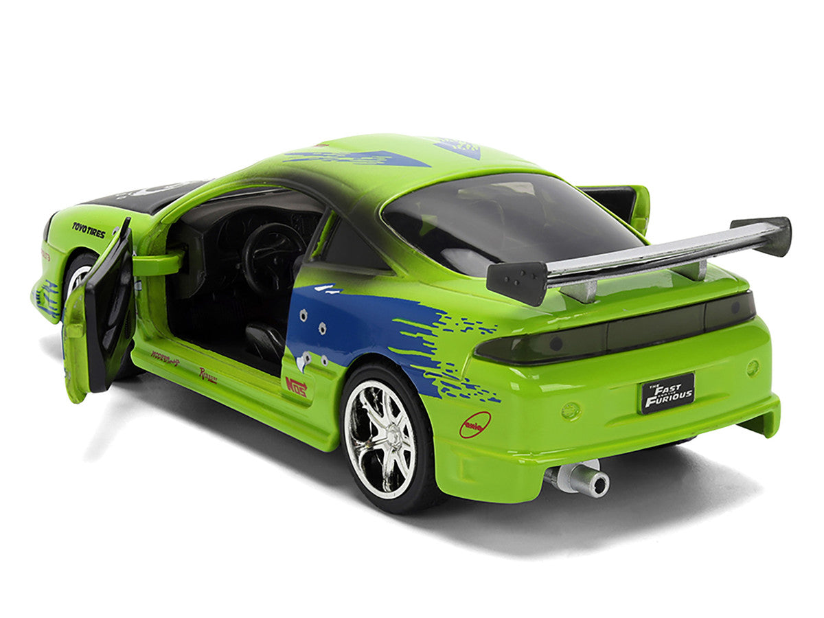 Brian's Mitsubishi Eclipse Green with Graphics (Damaged Version) '25 Years of Fast & Furious' 'The Fast and the Furious' (2001) Movie 1/32 Diecast Model Car by Jada