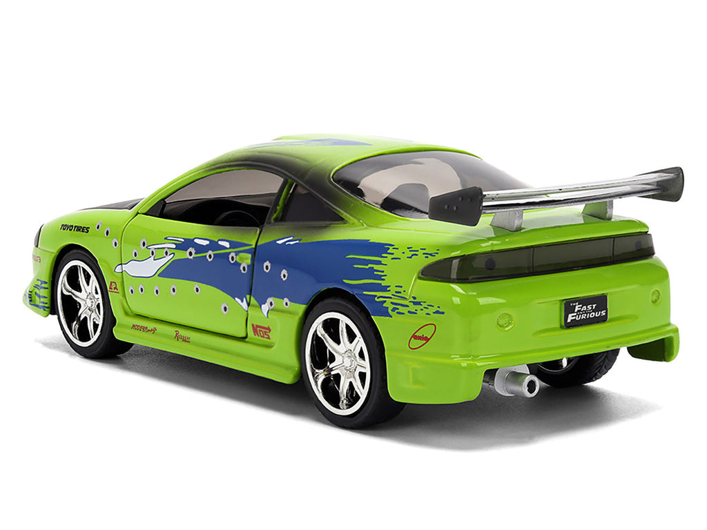 Brian's Mitsubishi Eclipse Green with Graphics (Damaged Version) '25 Years of Fast & Furious' 'The Fast and the Furious' (2001) Movie 1/32 Diecast Model Car by Jada