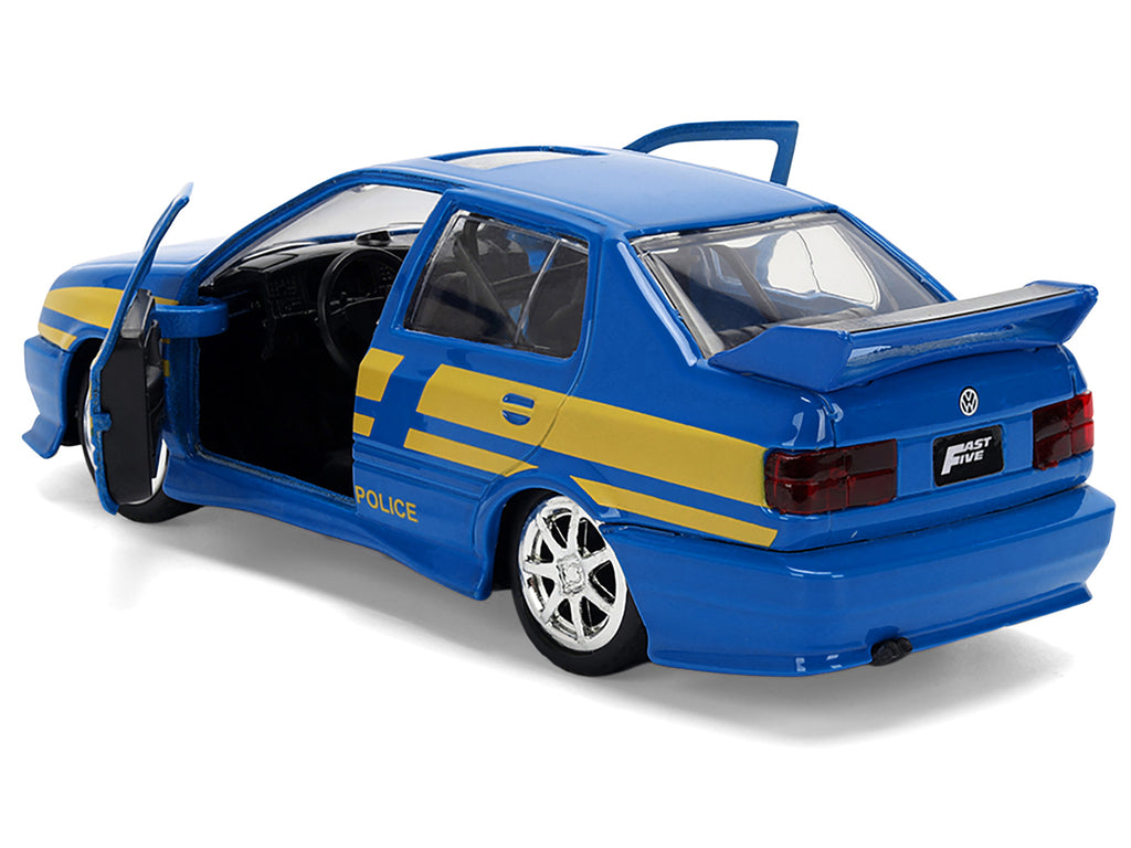 Volkswagen Jetta Police Vehicle 'Rio Federal Highway Police' Blue with Yellow Stripes 'Fast Five' (2011) Movie 'Fast & Furious' Series 1/32 Diecast Model Car by Jada