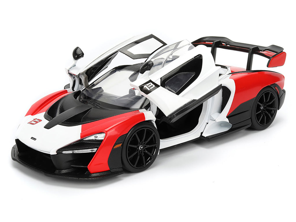 McLaren Senna Red and White with Carbon Hood and Top 'HyperSpec' Series 1/24 Diecast Model Car by Jada