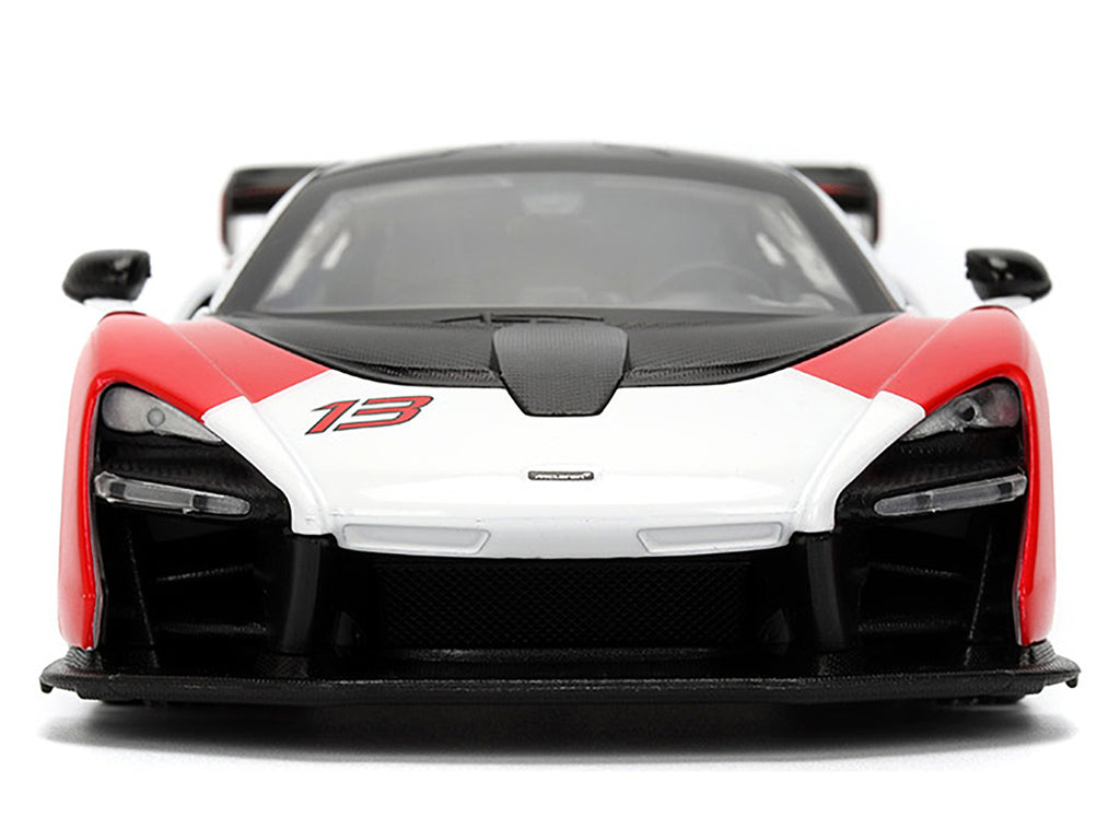 McLaren Senna Red and White with Carbon Hood and Top 'HyperSpec' Series 1/24 Diecast Model Car by Jada
