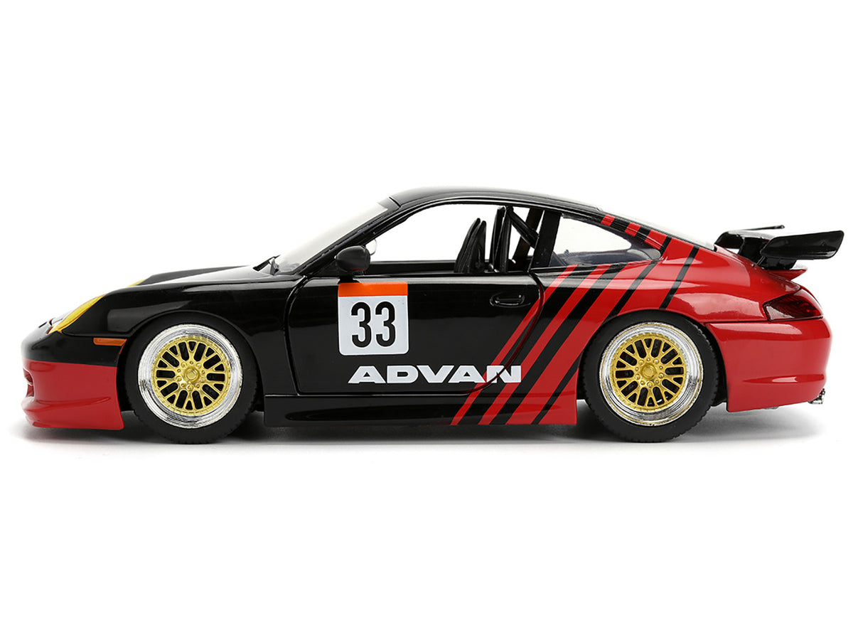 Porsche 911 GT3 RS (996) #33 'ADVAN' Black and Red 'Hyper-Spec' Series 1/24 Diecast Model Car by Jada