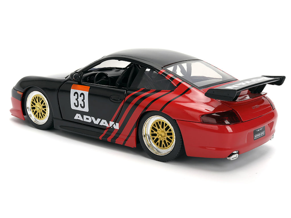Porsche 911 GT3 RS (996) #33 'ADVAN' Black and Red 'Hyper-Spec' Series 1/24 Diecast Model Car by Jada