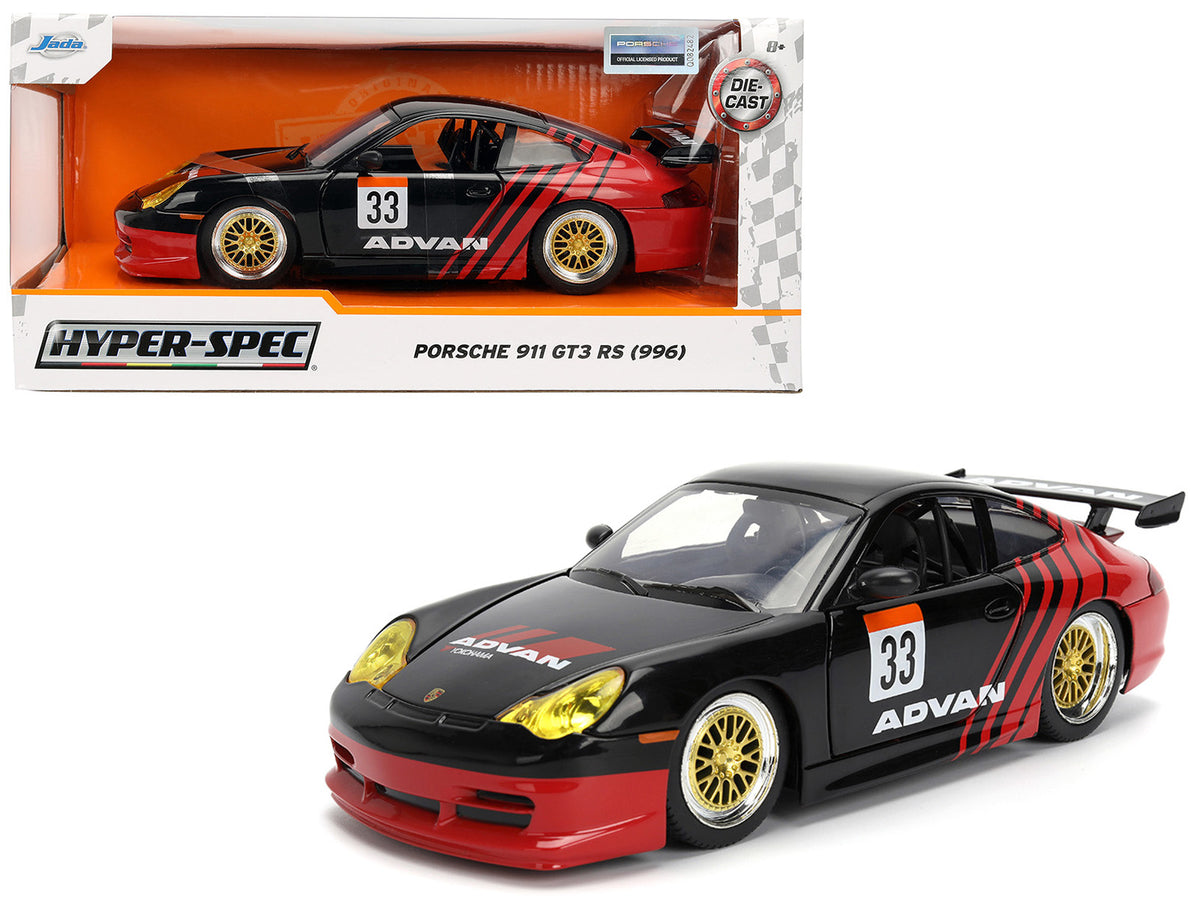 Porsche 911 GT3 RS (996) #33 'ADVAN' Black and Red 'Hyper-Spec' Series 1/24 Diecast Model Car by Jada