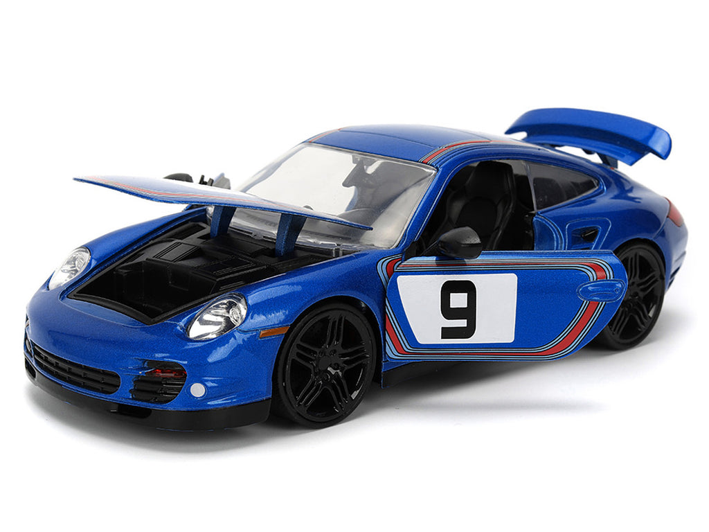 Porsche 911 Turbo (997) #9 Blue Metallic with Stripes 'Hyper-Spec' Series 1/24 Diecast Model Car by Jada