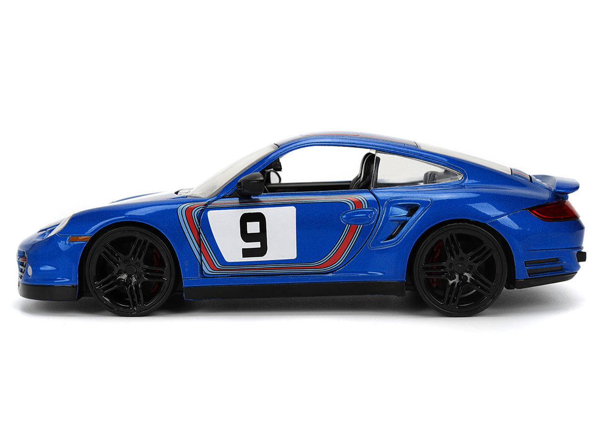 Porsche 911 Turbo (997) #9 Blue Metallic with Stripes 'Hyper-Spec' Series 1/24 Diecast Model Car by Jada