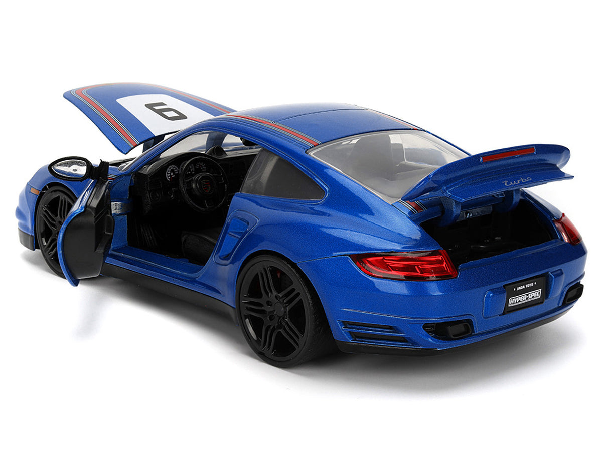 Porsche 911 Turbo (997) #9 Blue Metallic with Stripes 'Hyper-Spec' Series 1/24 Diecast Model Car by Jada