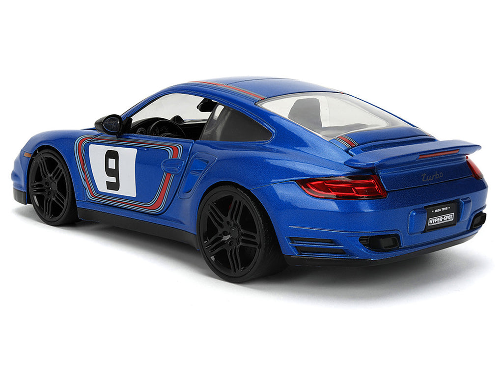 Porsche 911 Turbo (997) #9 Blue Metallic with Stripes 'Hyper-Spec' Series 1/24 Diecast Model Car by Jada