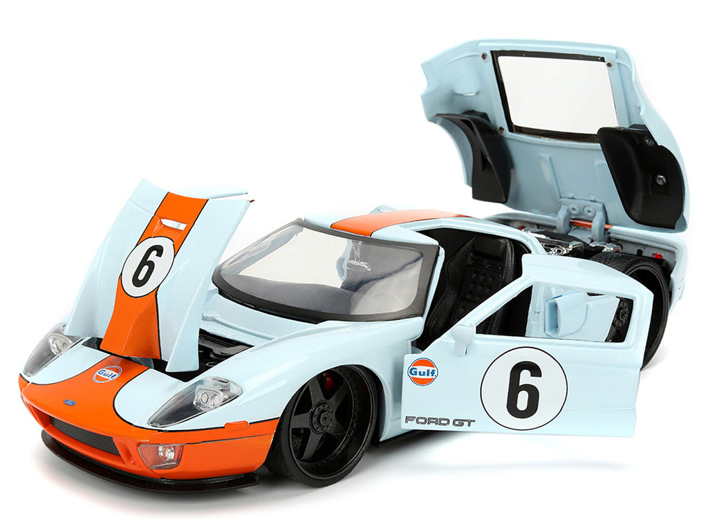 2005 Ford GT #6 'Gulf Oil' Light Blue with Orange Stripes 'Hyper-Spec' Series 1/24 Diecast Model Car by Jada
