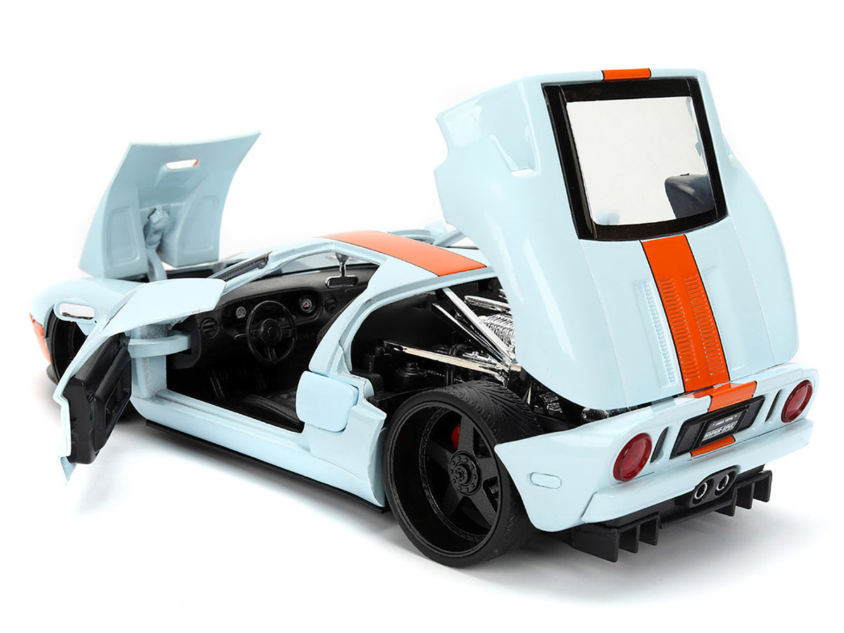 2005 Ford GT #6 'Gulf Oil' Light Blue with Orange Stripes 'Hyper-Spec' Series 1/24 Diecast Model Car by Jada