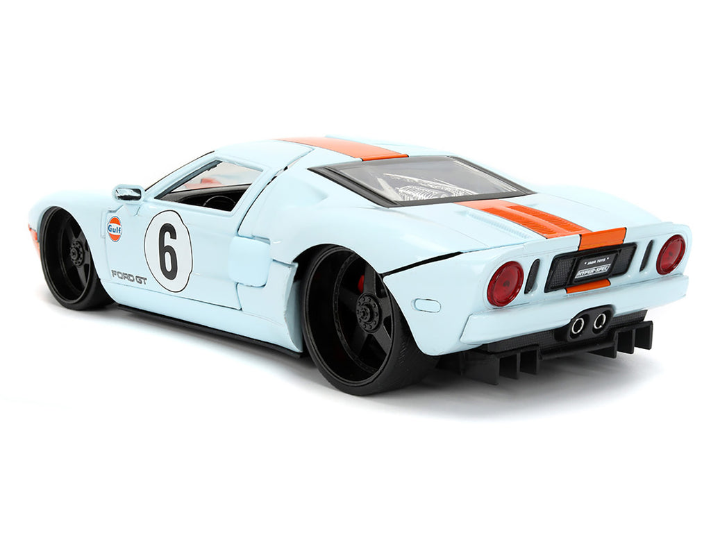 2005 Ford GT #6 'Gulf Oil' Light Blue with Orange Stripes 'Hyper-Spec' Series 1/24 Diecast Model Car by Jada